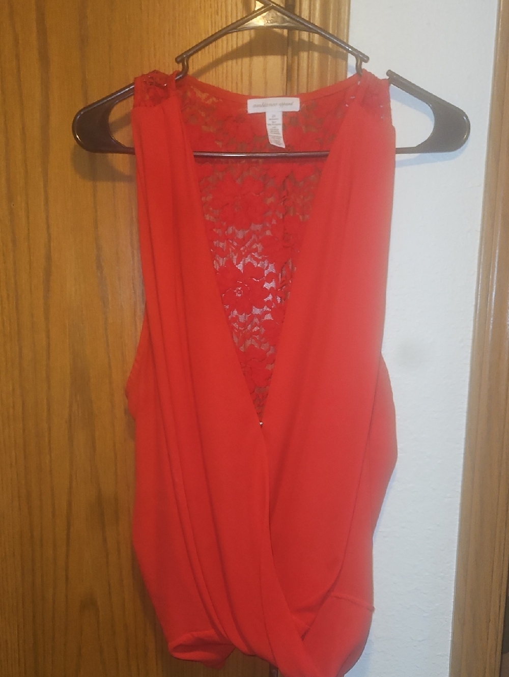 Sleeveless Red Lace-Back Surplice Camisole
